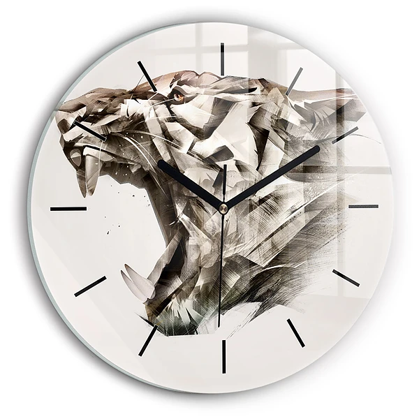 Wanduhr glas rund Gemaltes Porträt eines Tigers