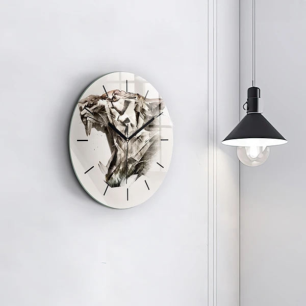 Wanduhr glas rund Gemaltes Porträt eines Tigers