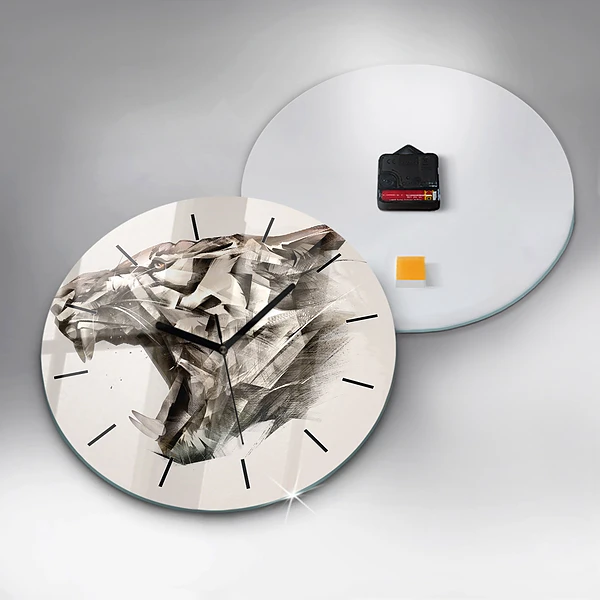 Wanduhr glas rund Gemaltes Porträt eines Tigers