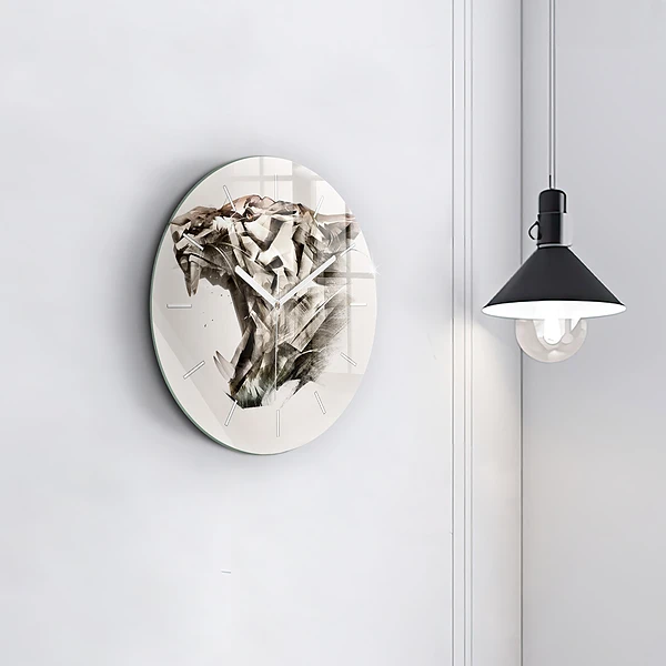 Wanduhr glas rund Gemaltes Porträt eines Tigers
