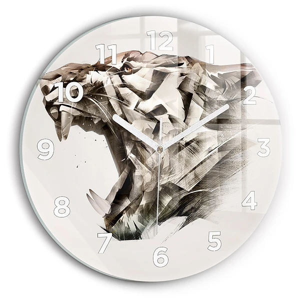 Wanduhr glas rund Gemaltes Porträt eines Tigers