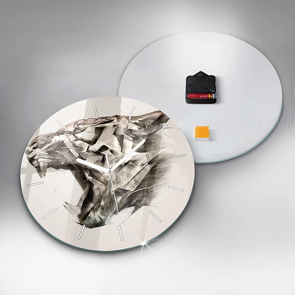 Wanduhr glas rund Gemaltes Porträt eines Tigers
