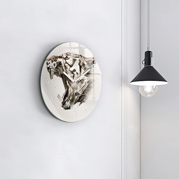 Wanduhr glas rund Gemaltes Porträt eines Tigers