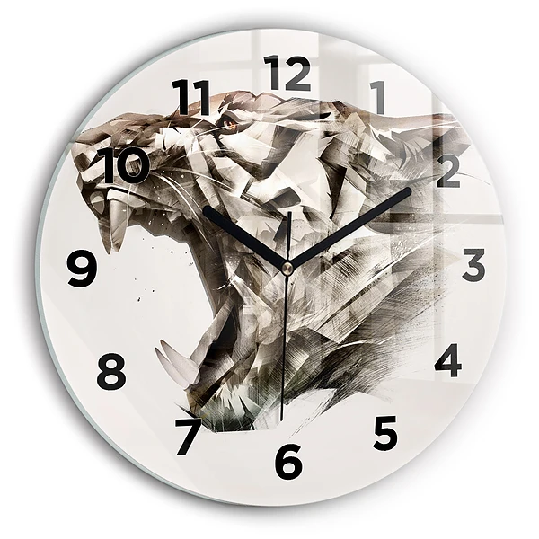 Wanduhr glas rund Gemaltes Porträt eines Tigers
