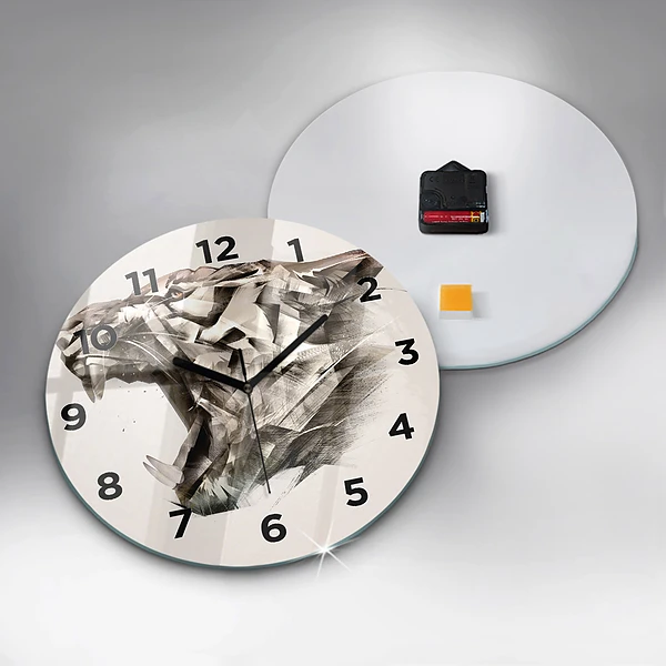 Wanduhr glas rund Gemaltes Porträt eines Tigers