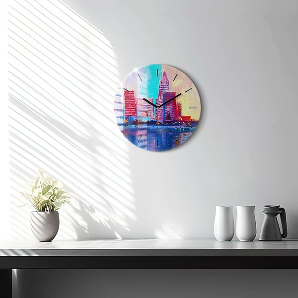 Wanduhr rund mit motiv Abstrakt von Wolkenkratzern