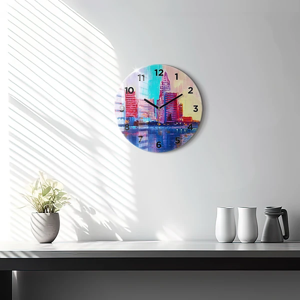 Wanduhr rund mit motiv Abstrakt von Wolkenkratzern