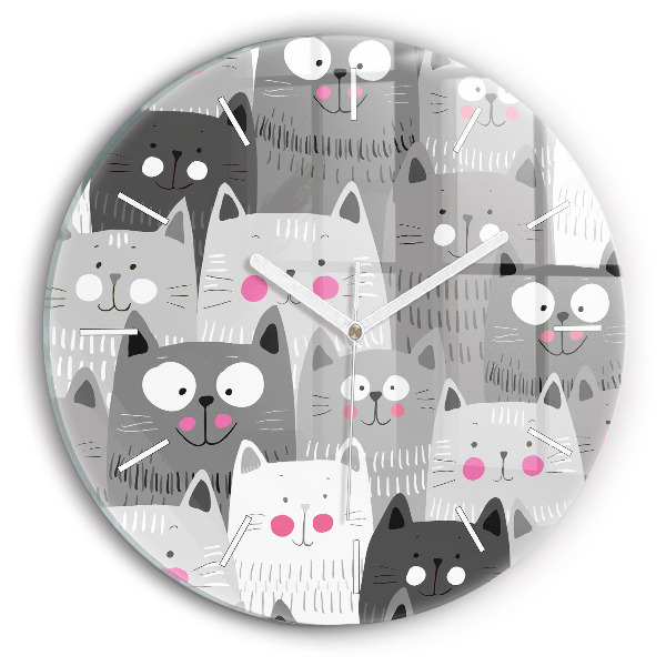 Wanduhr rund mit motiv Muster mit Katzen