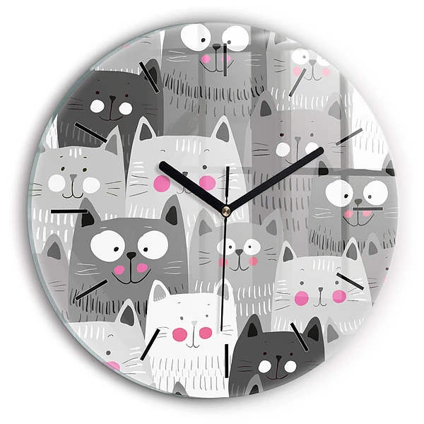 Wanduhr rund mit motiv Muster mit Katzen