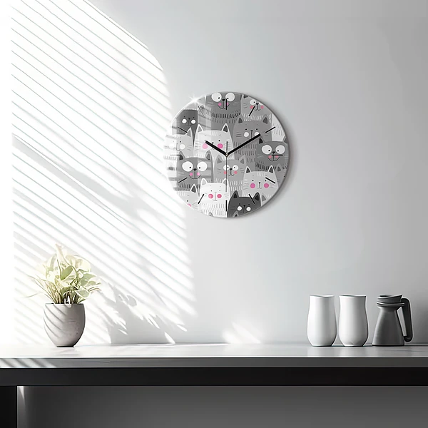 Wanduhr rund mit motiv Muster mit Katzen
