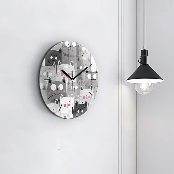 Wanduhr rund mit motiv Muster mit Katzen