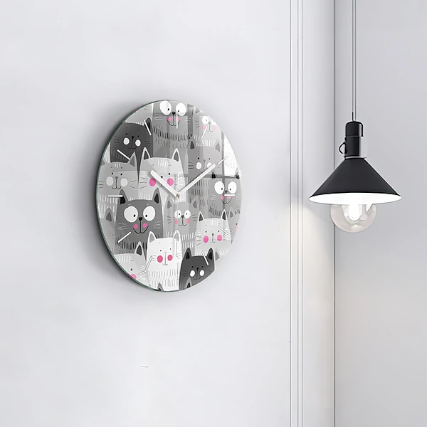 Wanduhr rund mit motiv Muster mit Katzen