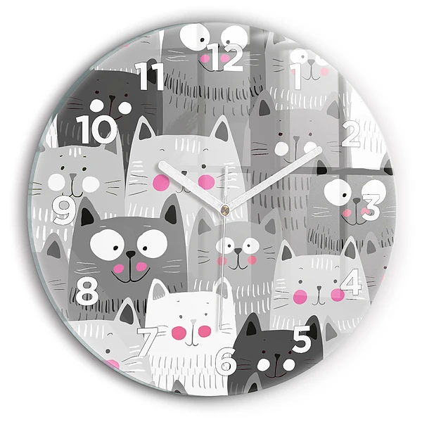 Wanduhr rund mit motiv Muster mit Katzen