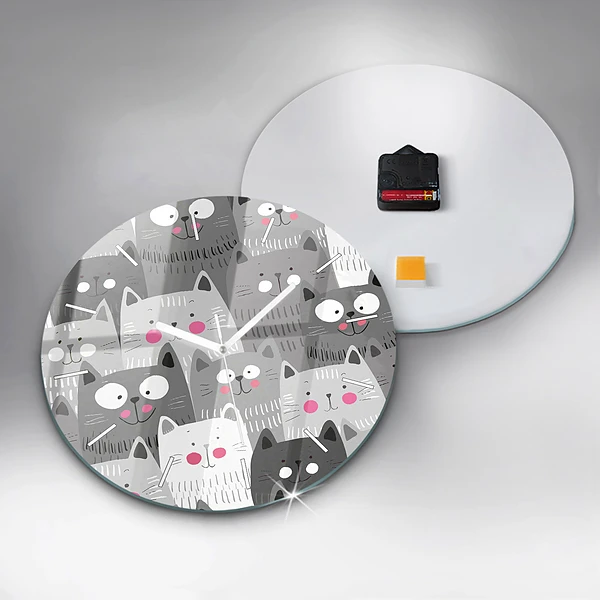 Wanduhr rund mit motiv Muster mit Katzen