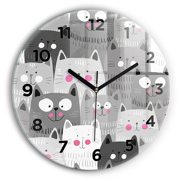 Wanduhr rund mit motiv Muster mit Katzen