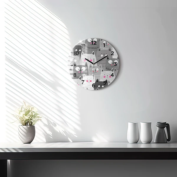 Wanduhr rund mit motiv Muster mit Katzen