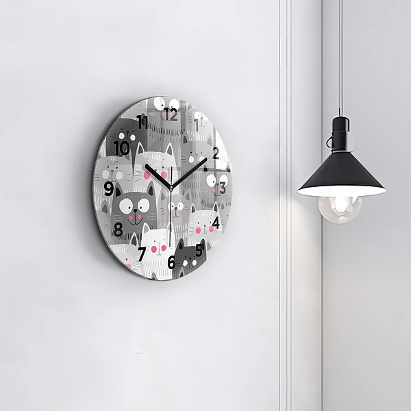 Wanduhr rund mit motiv Muster mit Katzen