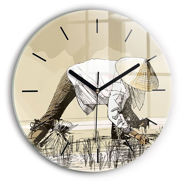 Wanduhr rund Frau pflückt Reis