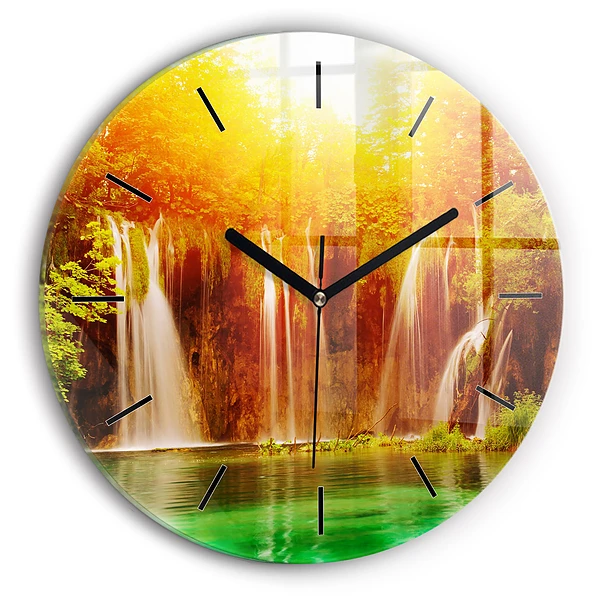 Wanduhr rund mit motiv Blick auf einen Wasserfall