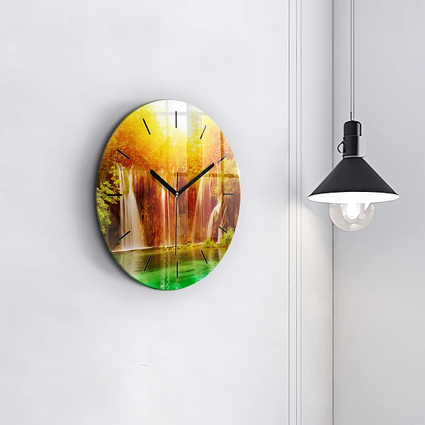Wanduhr rund mit motiv Blick auf einen Wasserfall