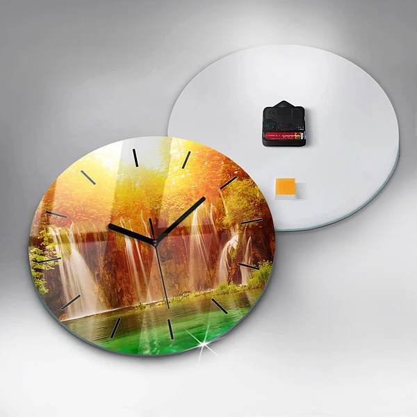 Wanduhr rund mit motiv Blick auf einen Wasserfall