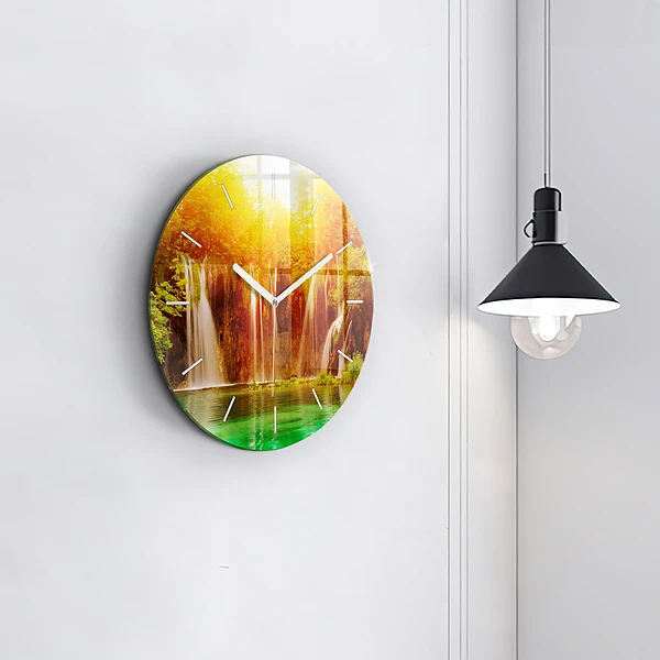 Wanduhr rund mit motiv Blick auf einen Wasserfall