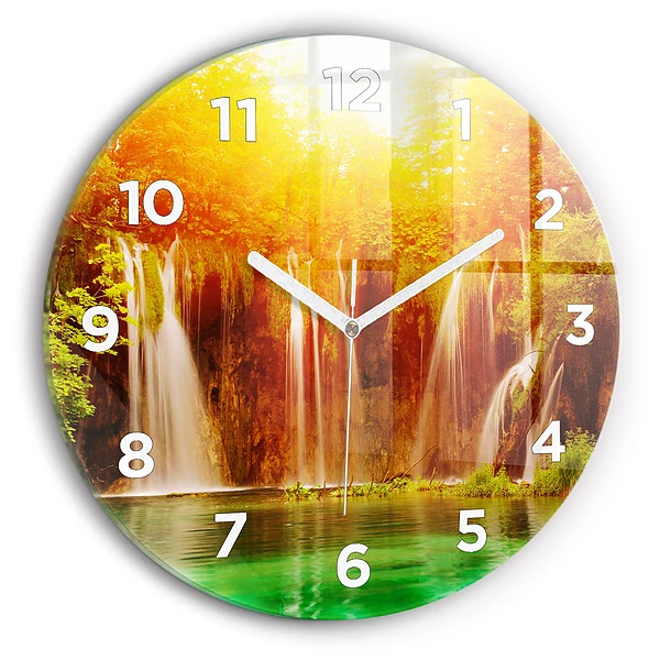 Wanduhr rund mit motiv Blick auf einen Wasserfall