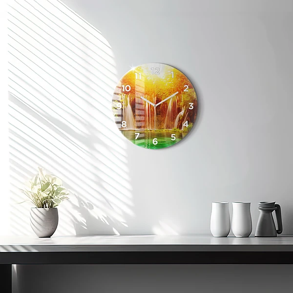 Wanduhr rund mit motiv Blick auf einen Wasserfall