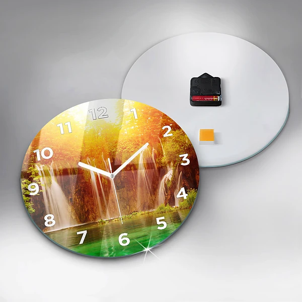 Wanduhr rund mit motiv Blick auf einen Wasserfall