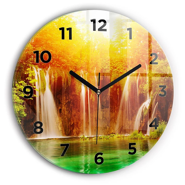 Wanduhr rund mit motiv Blick auf einen Wasserfall