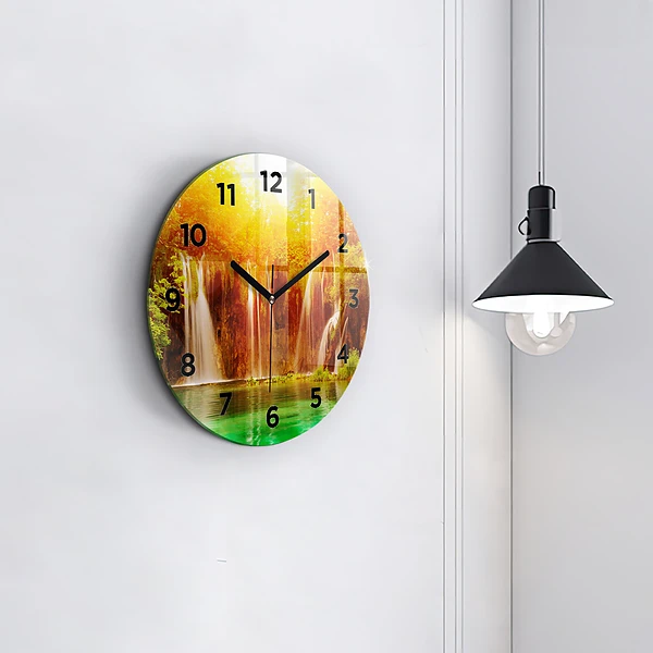 Wanduhr rund mit motiv Blick auf einen Wasserfall