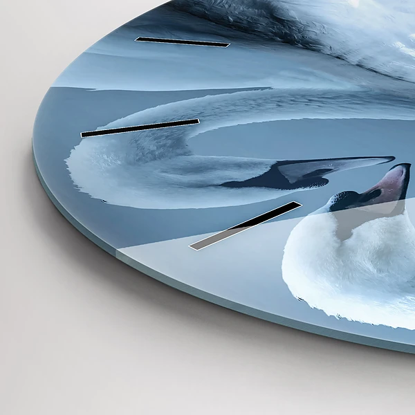 Wanduhr glas rund Schwäne im Herzen