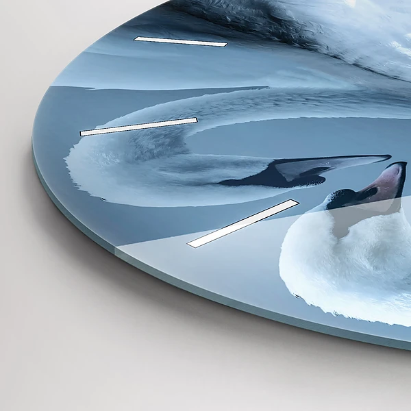 Wanduhr glas rund Schwäne im Herzen
