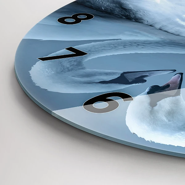 Wanduhr glas rund Schwäne im Herzen