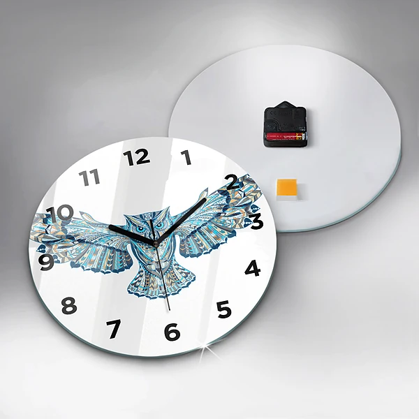 Wanduhr rund Eule im Flug