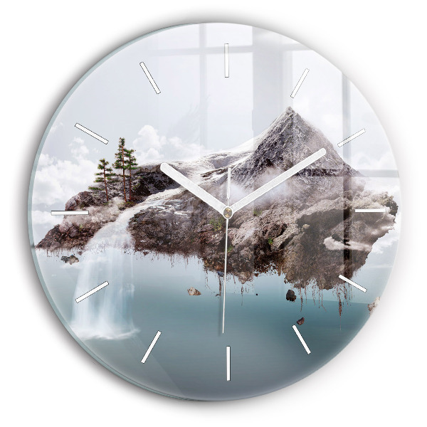 Wanduhr rund mit motiv Fliegende Insel Wasserfall