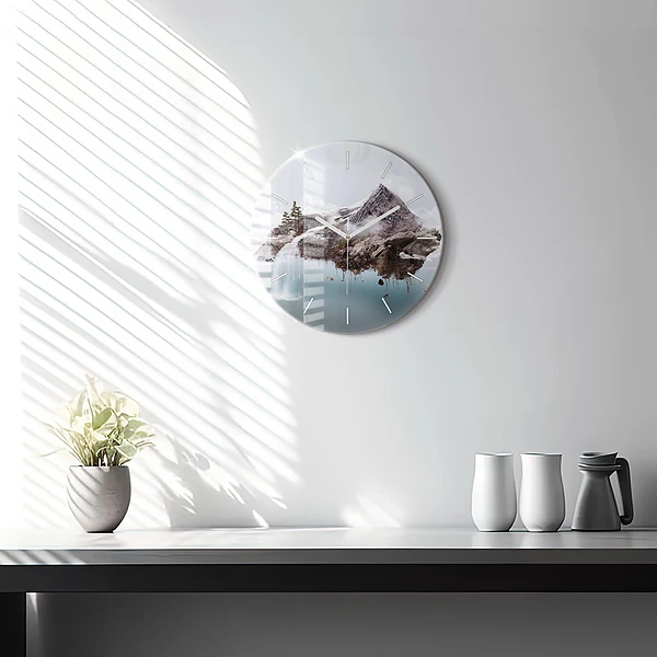 Wanduhr rund mit motiv Fliegende Insel Wasserfall