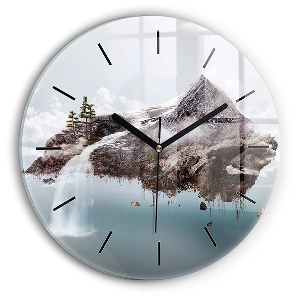 Wanduhr rund mit motiv Fliegende Insel Wasserfall
