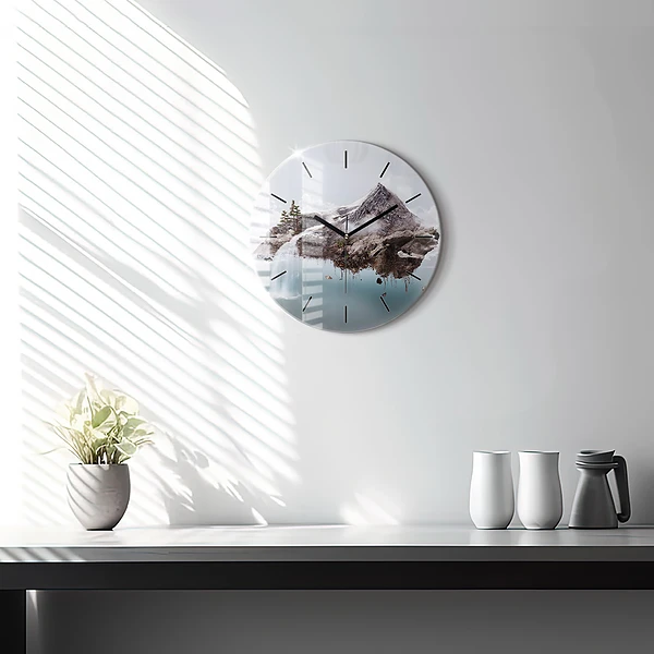 Wanduhr rund mit motiv Fliegende Insel Wasserfall