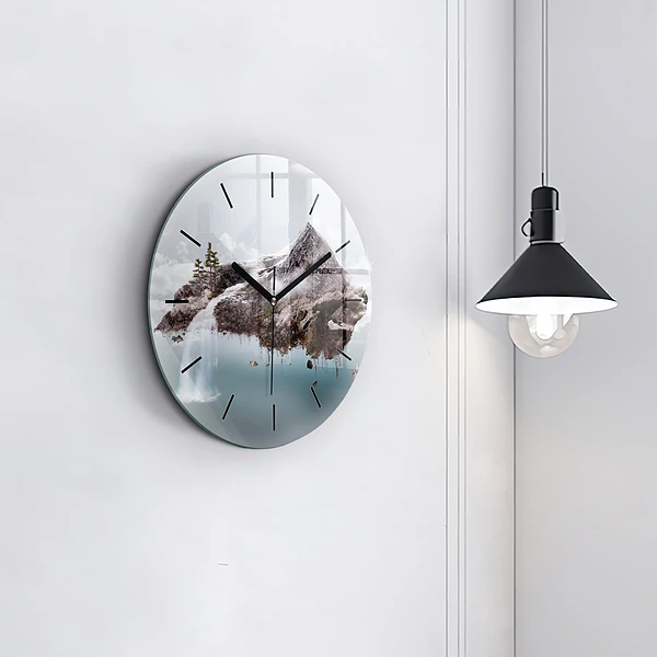 Wanduhr rund mit motiv Fliegende Insel Wasserfall