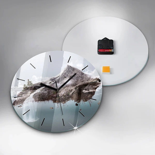 Wanduhr rund mit motiv Fliegende Insel Wasserfall