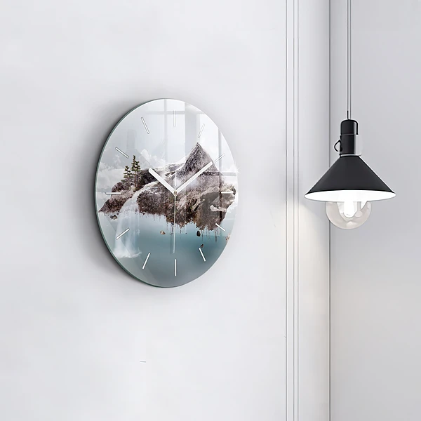 Wanduhr rund mit motiv Fliegende Insel Wasserfall
