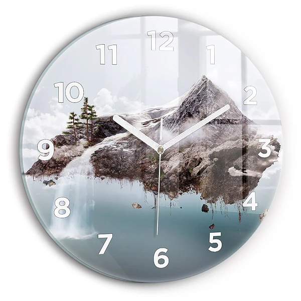 Wanduhr rund mit motiv Fliegende Insel Wasserfall