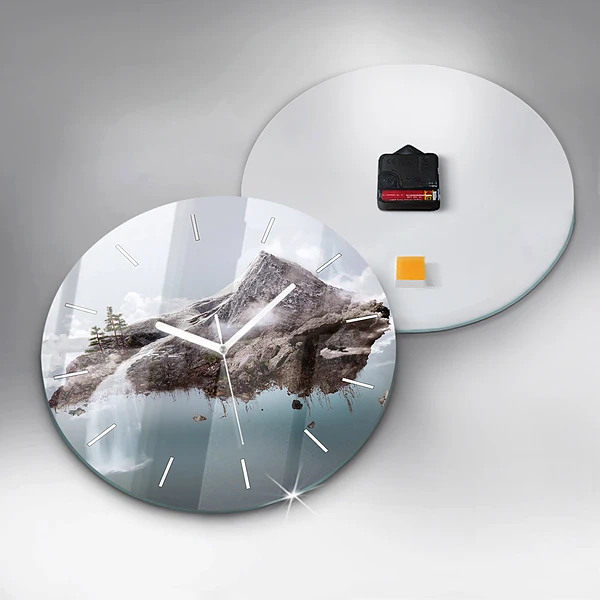 Wanduhr rund mit motiv Fliegende Insel Wasserfall