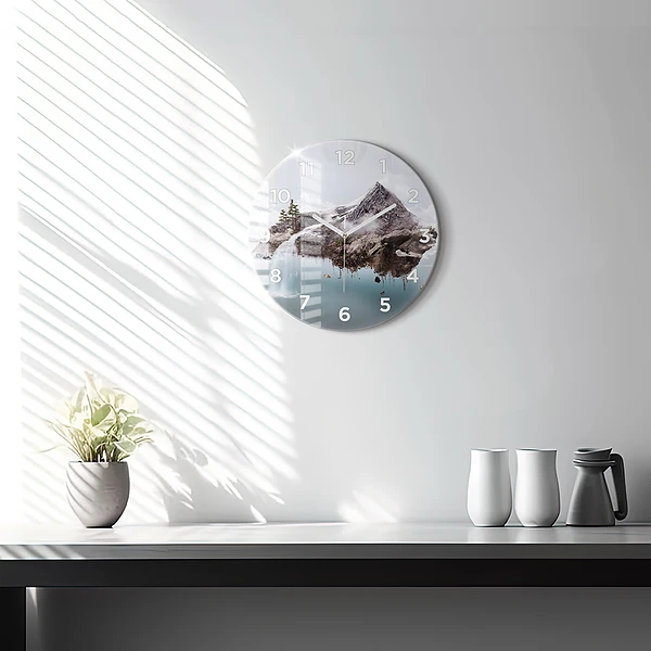 Wanduhr rund mit motiv Fliegende Insel Wasserfall