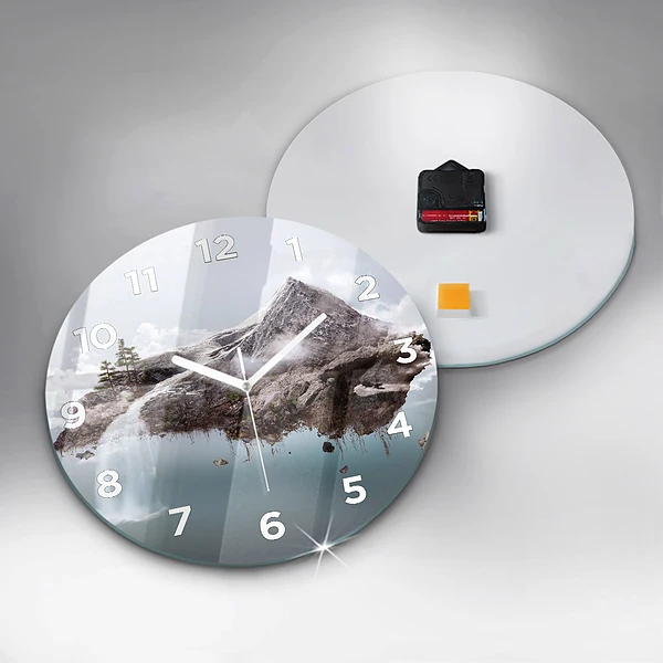 Wanduhr rund mit motiv Fliegende Insel Wasserfall