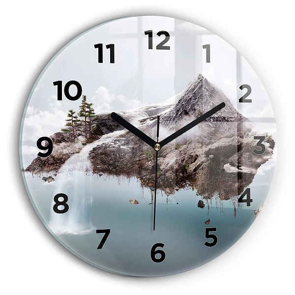 Wanduhr rund mit motiv Fliegende Insel Wasserfall