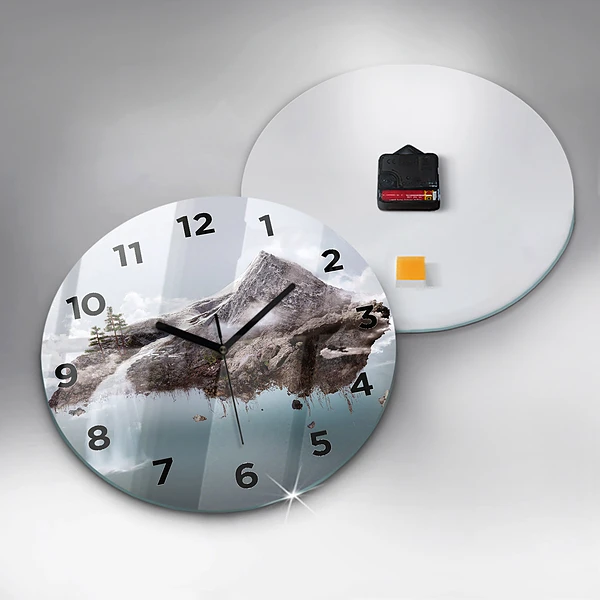 Wanduhr rund mit motiv Fliegende Insel Wasserfall
