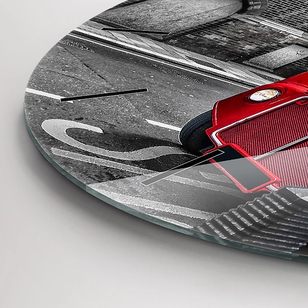 Wanduhr glas rund Roter Doppeldeckerbus