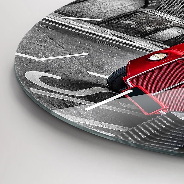 Wanduhr glas rund Roter Doppeldeckerbus